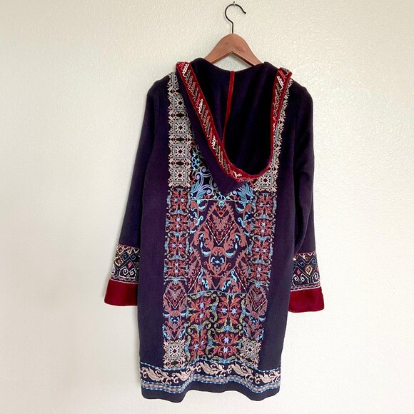 Soft Surroundings Lysa Embroidered Sweater Coat Beaded Detail Hooded Cardigan M - Picture 6 of 10